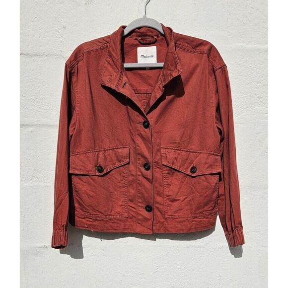 Madewell Womens Jacket Small Rust Orange Button Front Bayview Sleeve Bomber Coat - Picture 4 of 13
